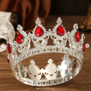 Срібна корона з червоним камінням 👑Діаметр 8 см