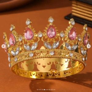 Золота корона з рожевим камінням 👑Діаметр 8 см