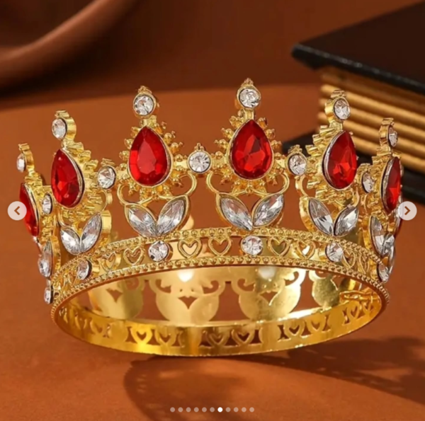 Золота корона з червоним камінням 👑Діаметр 8 см