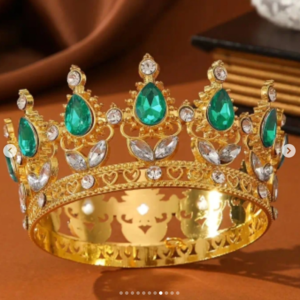 Золота корона з зеленим камінням 👑Діаметр 8 см