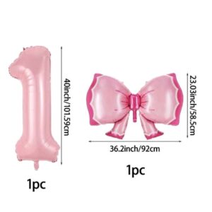 Надувна кулька рожева цифра 1  з бантиком