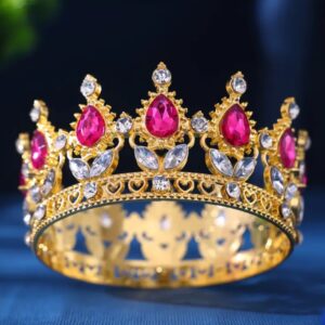 Золота корона з камінням кольору фуксія 👑Діаметр 8 см